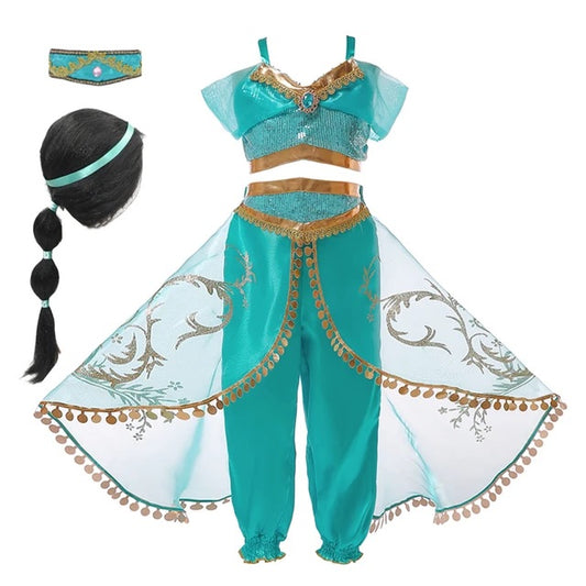 BGB 6 Pieces Jasmine Princess Outfit, Costume, Toddler, Girl, Teen ,Toddler ,Birthday Princess Cosplay