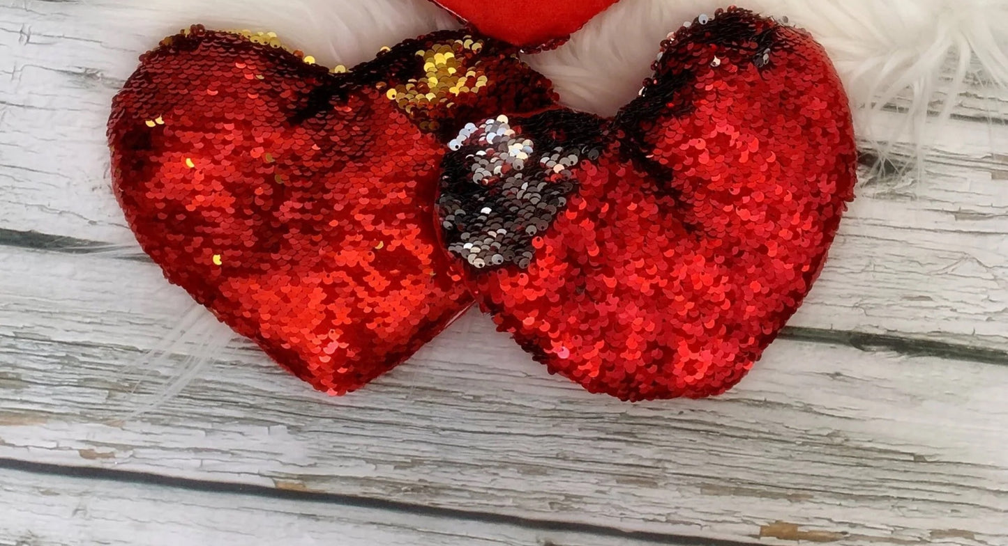 2 Valentine Plush Pillow,Sequins Heart Plush,Gift for family, kids,coworkers,Red and Gold Personalized Gift,Happy Valentines Gift
