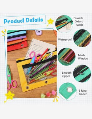 2 Zipper Binder Pouch 3 Ring,Pencil Bag Case for Binder,Students,Back to School,Supplies