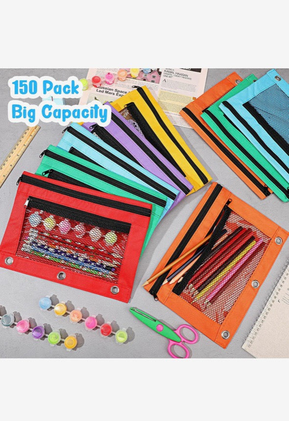 2 Zipper Binder Pouch 3 Ring,Pencil Bag Case for Binder,Students,Back to School,Supplies