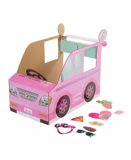 Barbie Corrugated Car,Just Pretend Play,Toddler Paper Card,Pink Cardboard Barbie Pretend Car,Unisex 2+