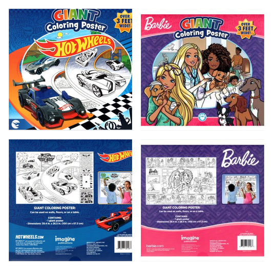 Hot Wheels and Barbie Poster Giant Mega Big 3’ feets Coloring,Summer Activities,Girl and Boy Coloring Book giant. Unisex 3+
