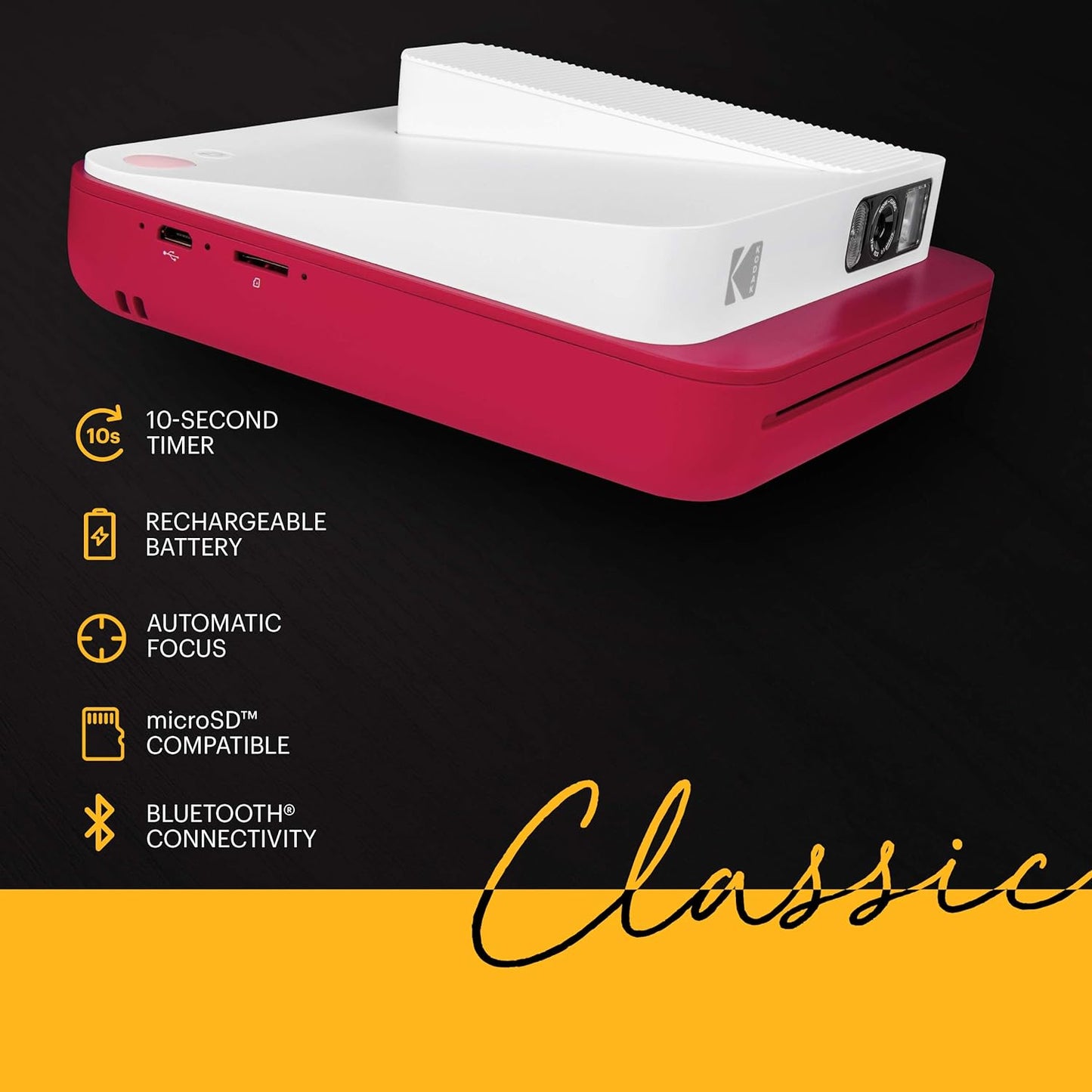 KODAK Smile Classic Digital Instant Camera with Bluetooth (Red) 16MP Pictures, 35 Prints per Charge – Includes Starter Pack 3.5 x 4.25" ZINK Photo Paper...