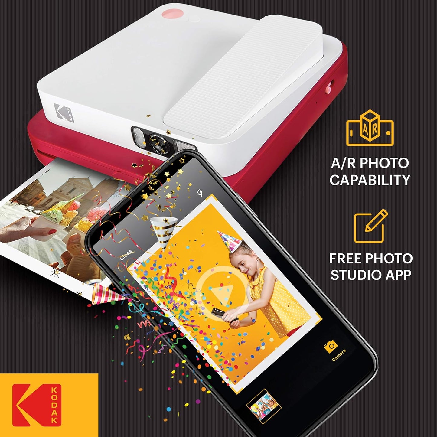 KODAK Smile Classic Digital Instant Camera with Bluetooth (Red) 16MP Pictures, 35 Prints per Charge – Includes Starter Pack 3.5 x 4.25" ZINK Photo Paper...