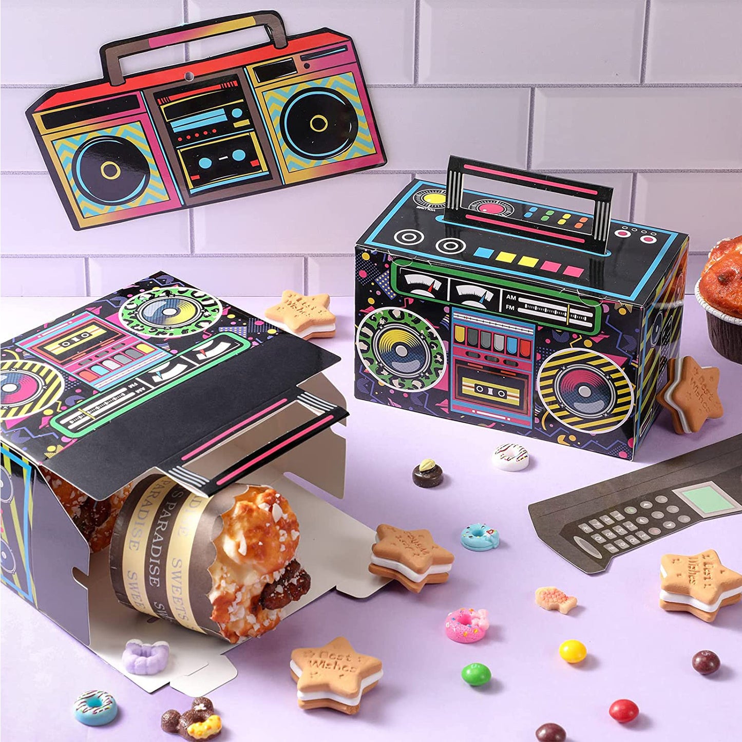 12pcs Radio Boom Favor Boxes Cardstock, Radio Cassette Party Supplies,Birthday decoration