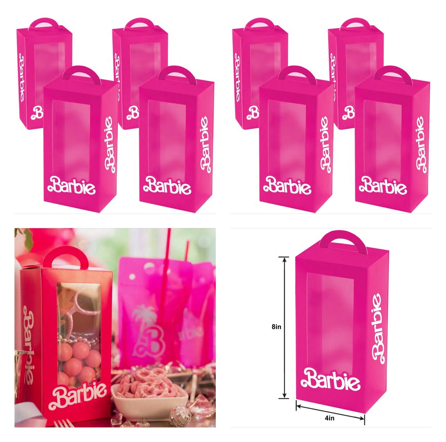 8 Barbie Pink Cardstock Party Favors,Gift Box,Candy Box,Pink Barbie favors big 8 x 4 inches. Girls,Teen,Women Barbie Pink