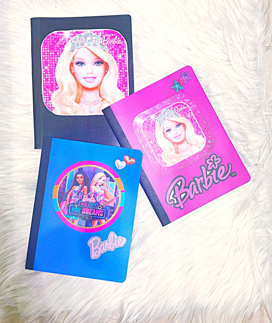 3 Barbie Composition Notebook, Wide Ruled, 80 Sheets, Barbie Theme Notebook School Stationary