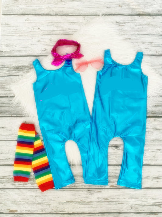 Workout Blue Lycra Outfit,Romper Lycra Barbie Workout for Toddler and Girls,Turquoise Blue Romper Lycra Costume