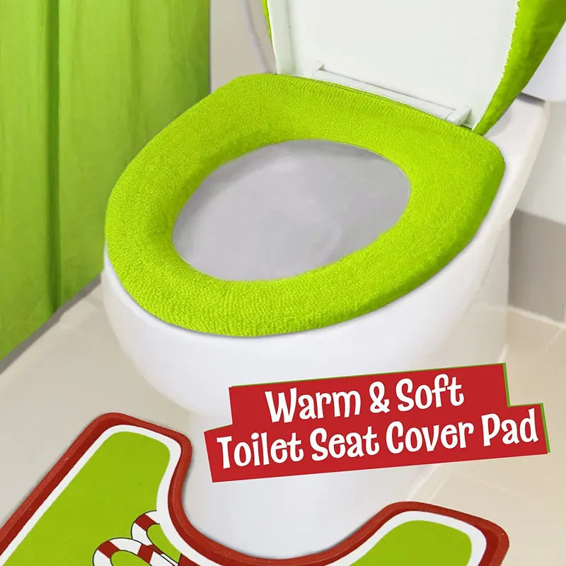 4 Pieces Grinch set Christmas Bathroom set,Matt set,Toilet cover Grinch