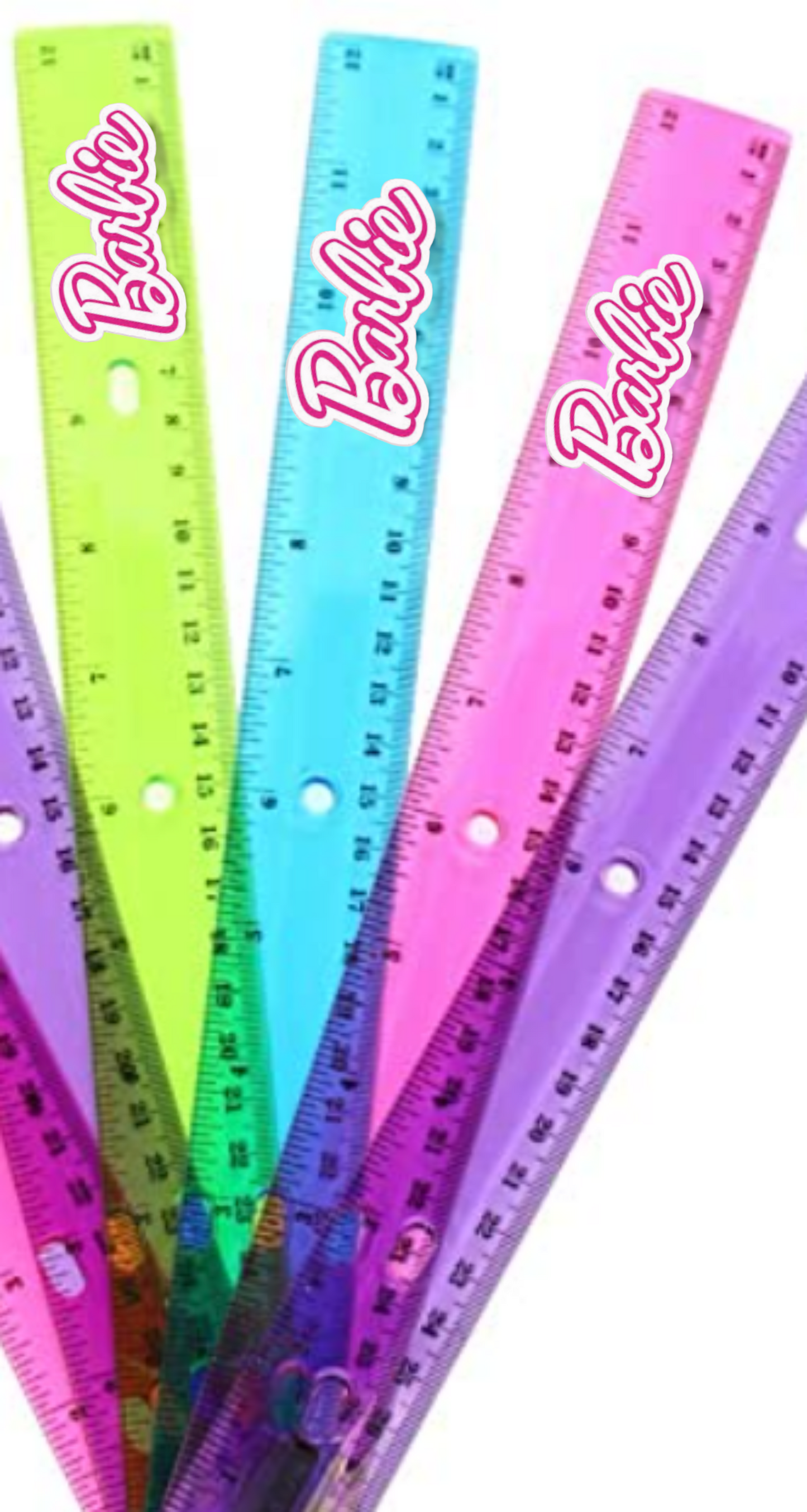 4 Rulers Barbie Bendable, Transparent, Flexible, Neon Colors, Bright Colors
