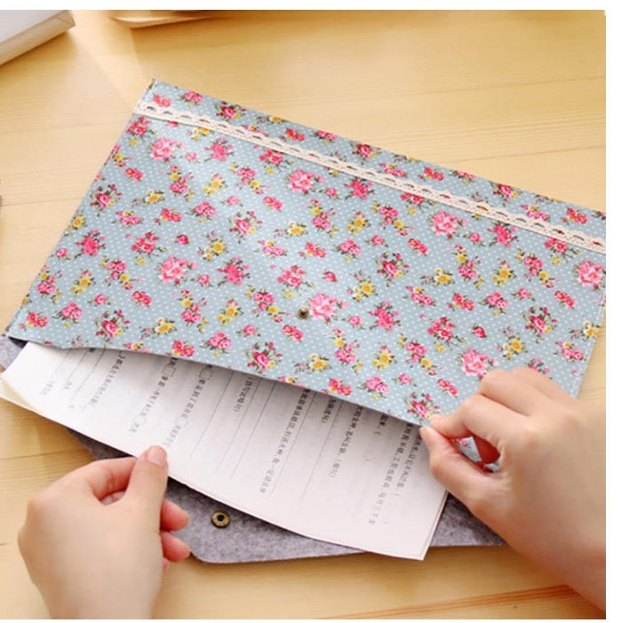 3 Fabric Floral Documents Envelopes, Letter Paper Size Envelope Folder, Fabric and Felt with Snap Button