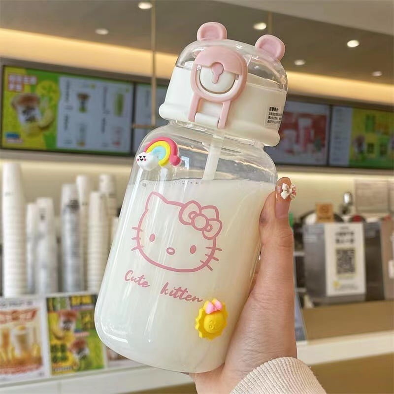480Ml Sanrio Hello Kitty Water Bottle Transparent Straw Water Bottle