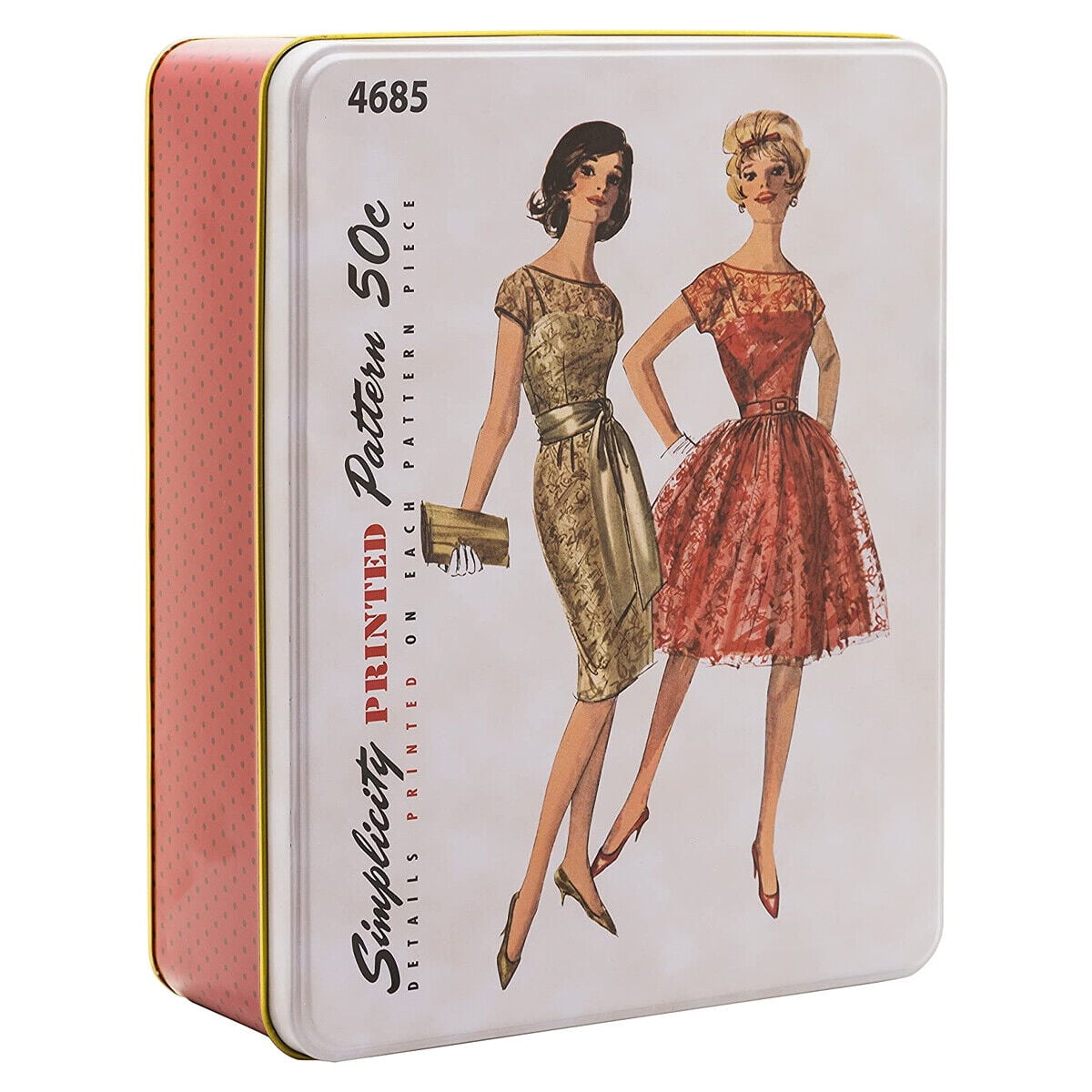 Simplicity 1962 Vintage Fashion Pattern Sewing Notion Tin Retro Storage Box
