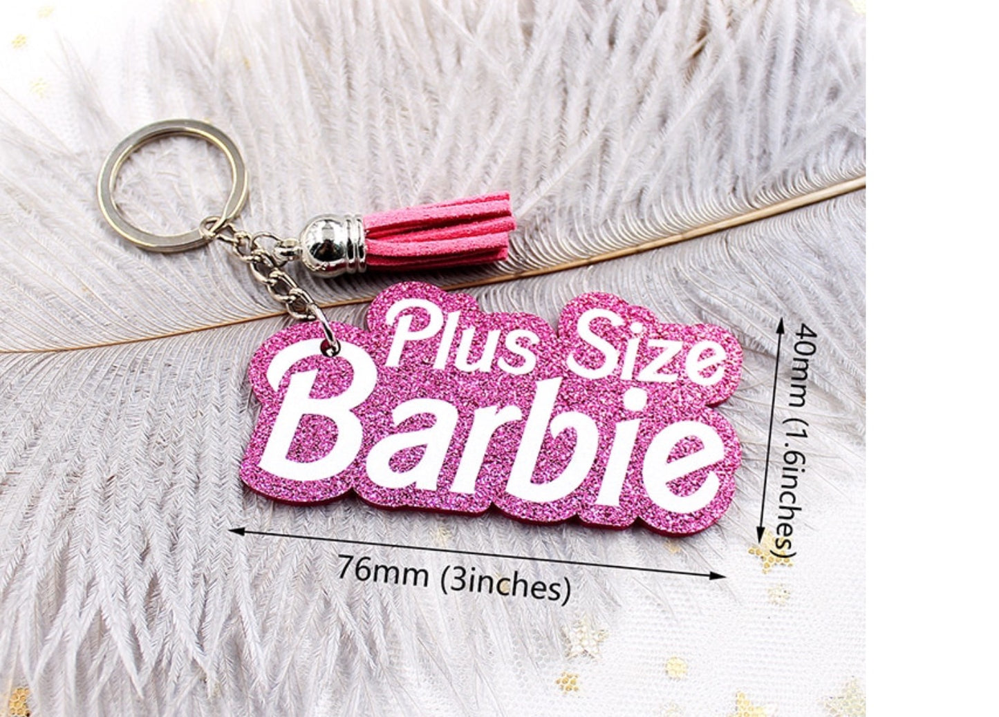 Barbie Keychain Glitter Pink, Barbie and Plus Barbie, Key Chain