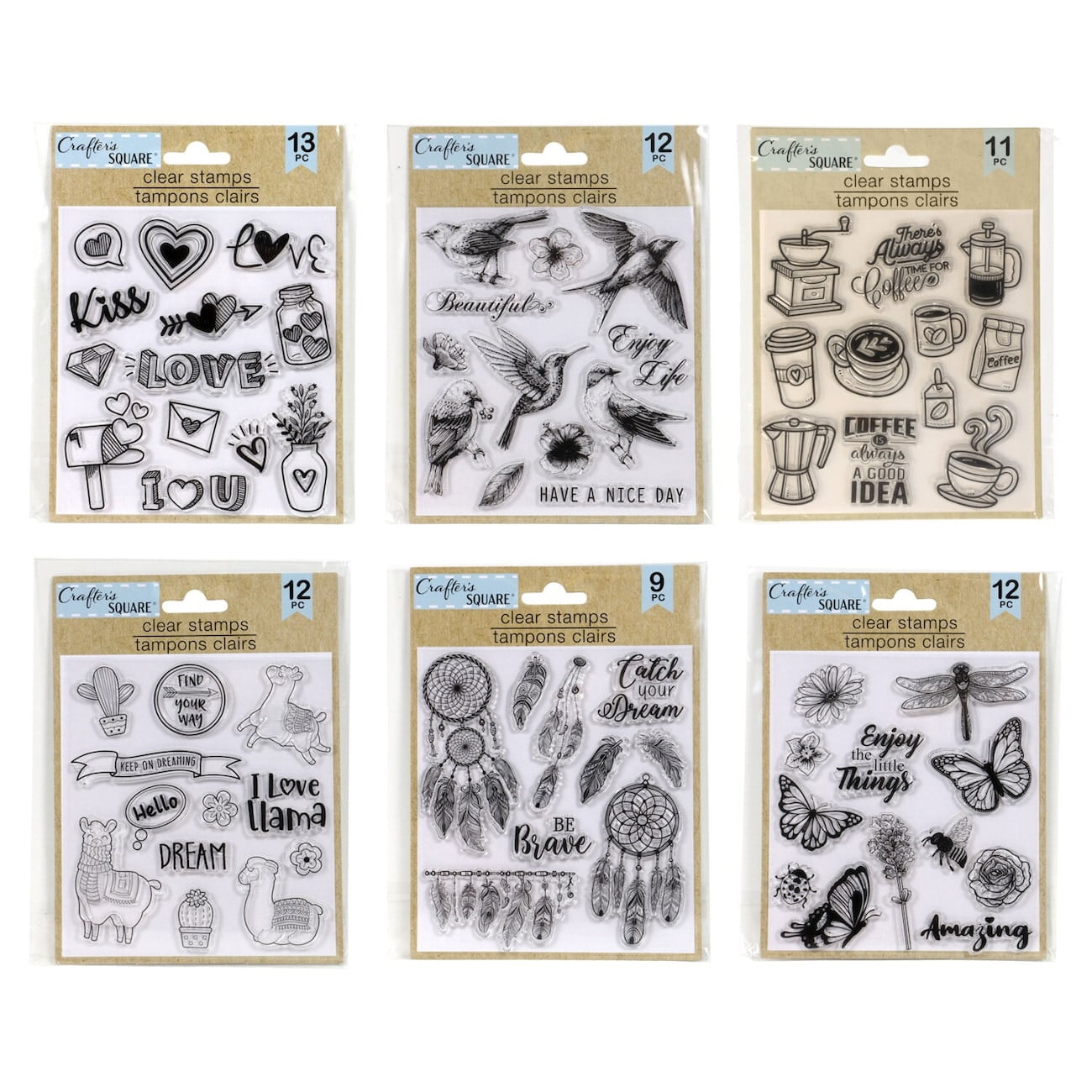 Crafter's Square, Clear Stamp Sets, Clear Stamps, Crafters Stamping, Rubber Stamp, Heart, Birds, Summer, Llamas, Dreamcatchers, Butterflies Stamps, 14-ct. Packs (Pack of 36)