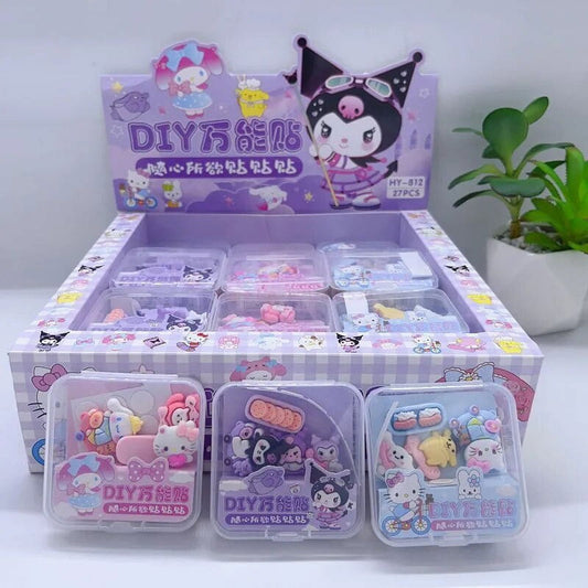 3pcs Kawaii Sanrio Hello Kitty Cinnamoroll My Melody Kuromi Cute Cartoon Resin Diy Phone Case Stickers Creative Sticker Box Set