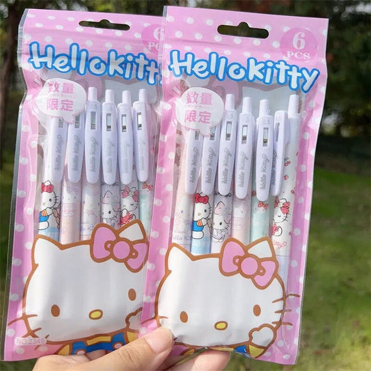 6Pcs Sanrio Hello Kittys Neutral Pen Kawaii Anime Cute Student Homework Office Study Children Stationery Gifts Toys for Girls