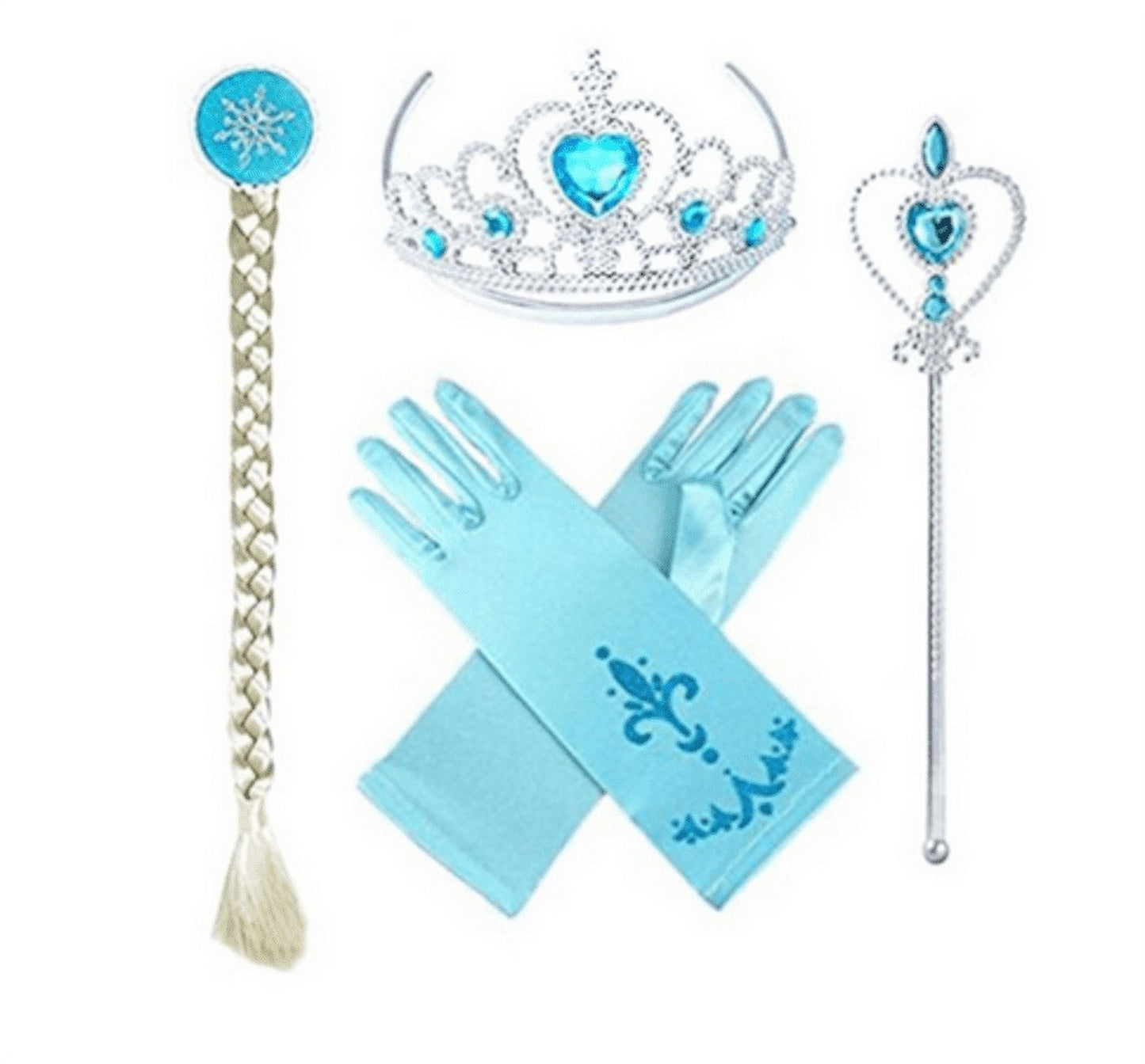 Copy of Frozen Elsa 4 Piece Glove Braided Hair Magic Wand Crown Little Princess dress-up Set FROZ F-4PCS