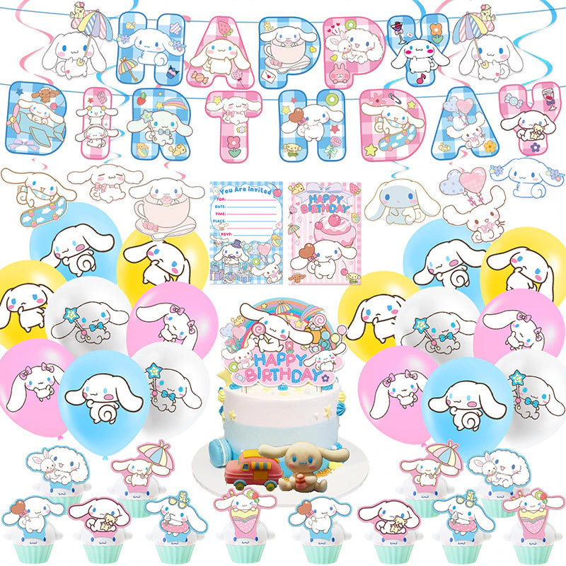 Sanrio Theme Hello Kitty Kuromi Cinnamoroll Birthday Party Decoration Kawaii Party Supplies Banner Balloons Birthday Gift