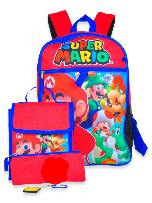 Super Mario and Luigi Backpack Set,Lunch Sack,Pencil Pouch,Key Holder,Big Backpack