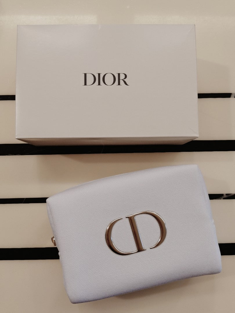 Dior Beauty White Mini Makeup Cosmetics Bag / Pouch / Clutch / Case, CD
