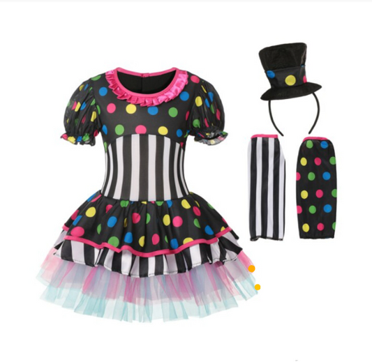 Circus Black Dress,Circus,Candy Costume,Birthday Girl Outfit,Magic and Circus Costume,Clown Black Bright Dots Cosplay