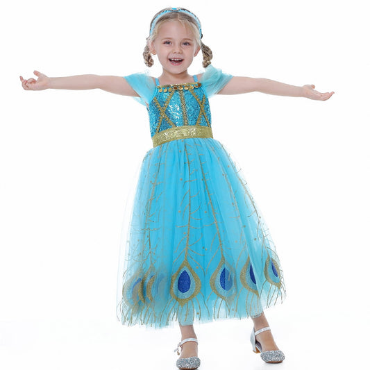 Little Girls Princess Dress Up Jasmine Costume Birthday Halloween Christmas Fancy Party Outfit