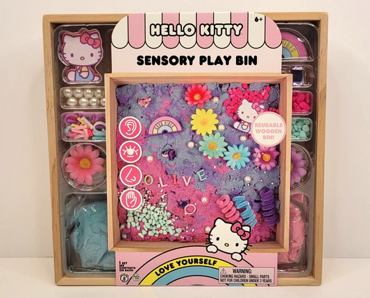 Hello Kitty Sanrio Sensory Play Bin Sand and Rocks In Reusable Wooden Box