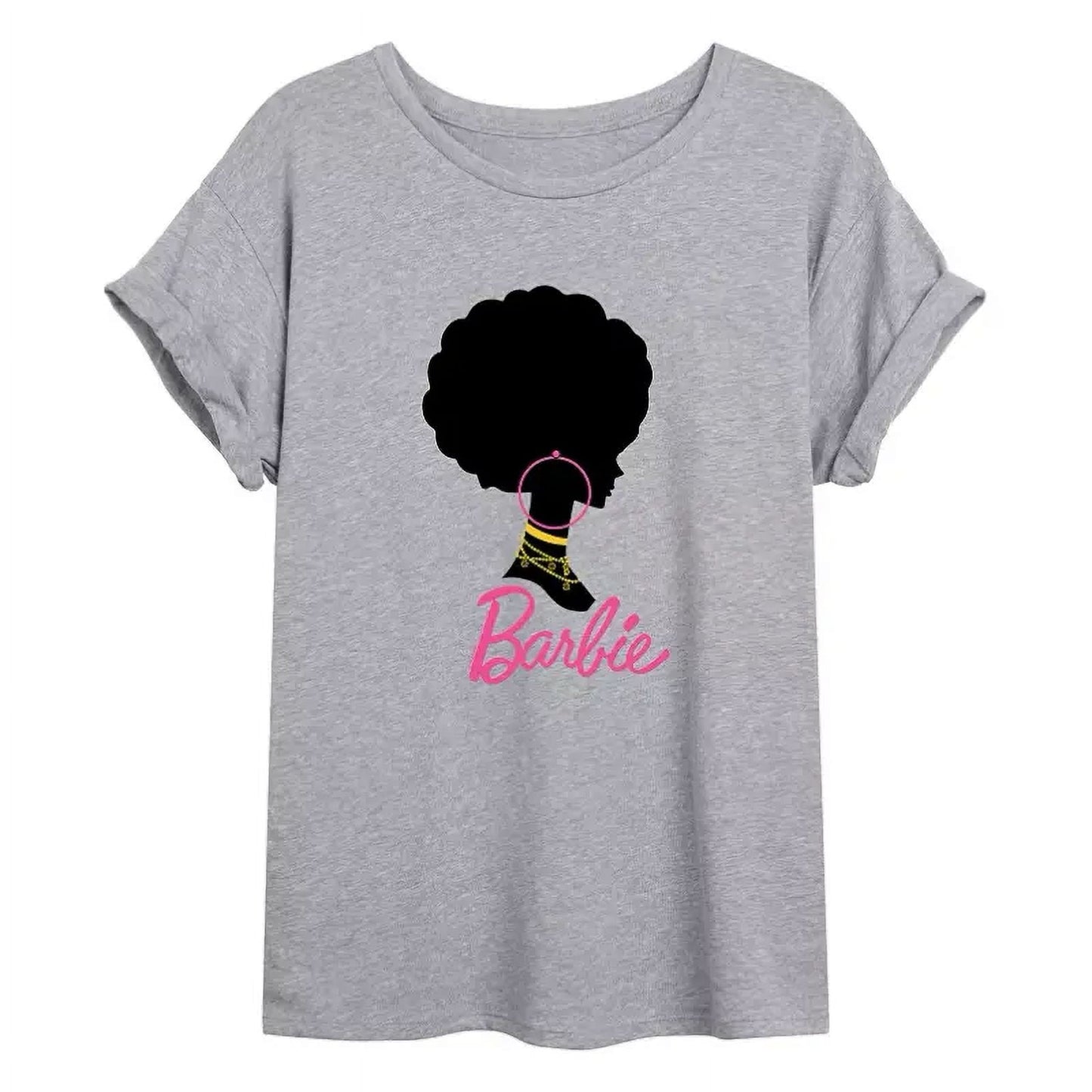 Plus Size Barbie Logo Short Sleeve Graphic Tee for Women, Gray, 5X