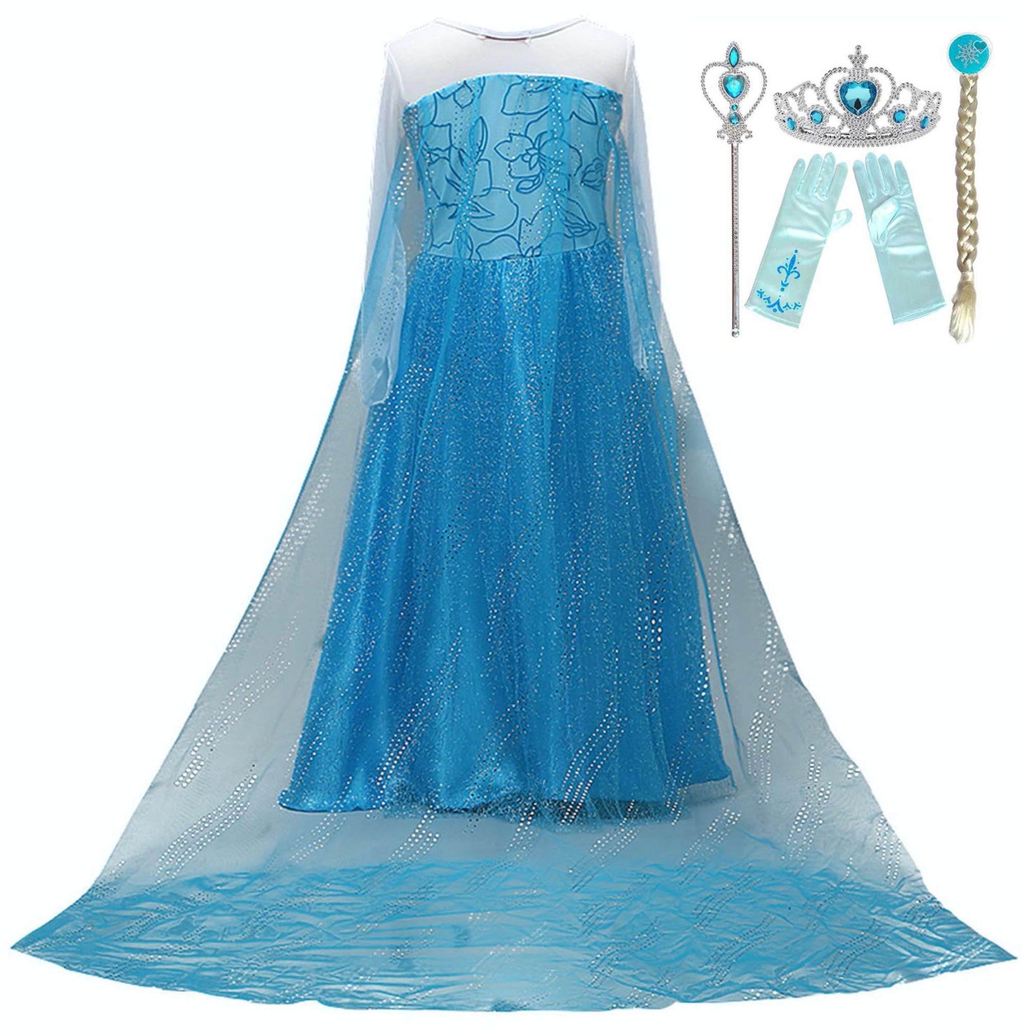 Elsa Costume, Frozen Toddler Girl, Blue Princess Dress, Girl Costume Cosplay, Outfit, Dress with Cape, Dress with accessories