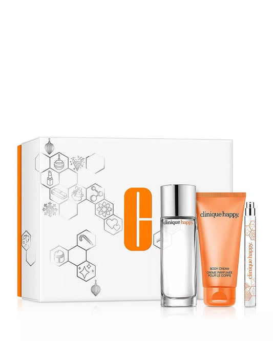 Clinique Perfectly Happy Fragrance 3-Pc. Holiday Gift Set ($108 value): Clinique Happy? Perfume Spray, 1.7oz/50ml, Clinique Happy? Body Cream, 2.5oz/75ml, Clinique Happy? Perfume Spray, 0.34oz/10ml