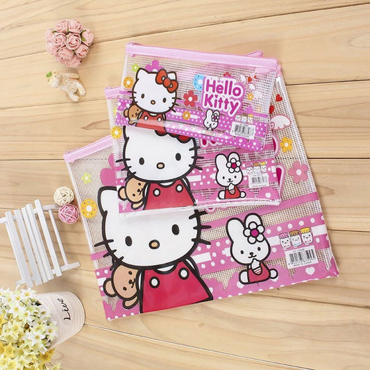 3pcs Cute Cartoon Transparent Storage Bag Hello Kitty My Melody Cinnamoroll Kawaii Zip File Bag Collection of Student Stationery Bill