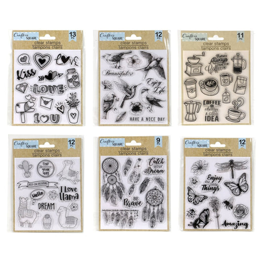 Crafter's Square, Clear Stamp Sets, Clear Stamps, Crafters Stamping, Rubber Stamp, Heart, Birds, Summer, Llamas, Dreamcatchers, Butterflies Stamps, 14-ct. Packs (Pack of 36)