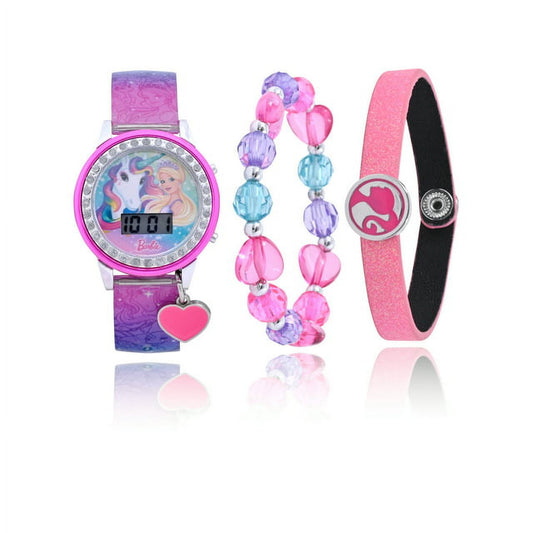 Barbie Female Childrens Girls Digital Watch & Matching Bracelet Set Rainbow (BDT40025WM)