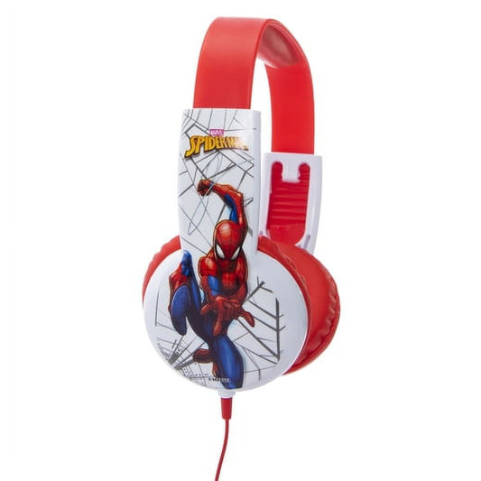 Spider Man Bluetooth Kid Safe Headphones Over The Ear Padded Cushions Flying on a Web Design, Red White