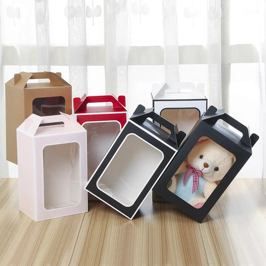 New Kraft Paper Window Portable Box, Flower Gift Box, Toy, Barbie Doll Display Packaging Box