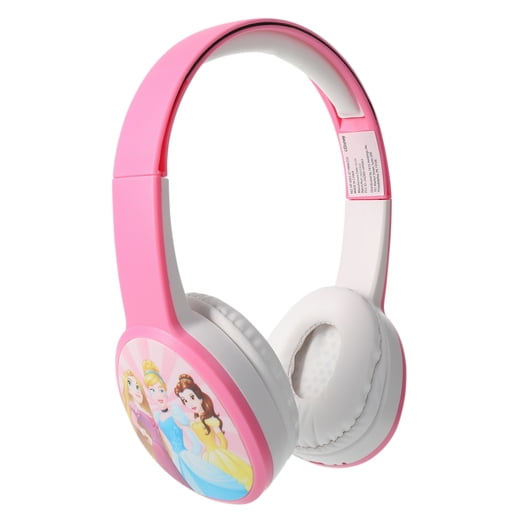 Disney Princess Bluetooth Kid-Safe Wireless Headphones - Volume Limiting, White Pink